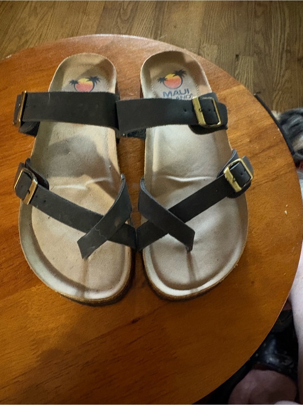 Maui Black Double-Buckle Leather Sandals for Women